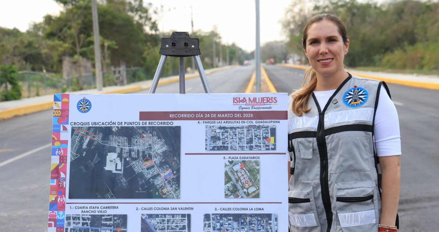 Atenea Gómez Ricalde supervisa la obra de la carretera Rancho Viejo en Ciudad Mujeres