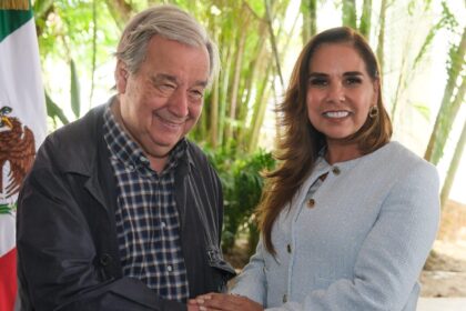 Recibe Mara Lezama en Cancún al Secretario General de la ONU, António Guterres y refrenda compromiso con la agenda global