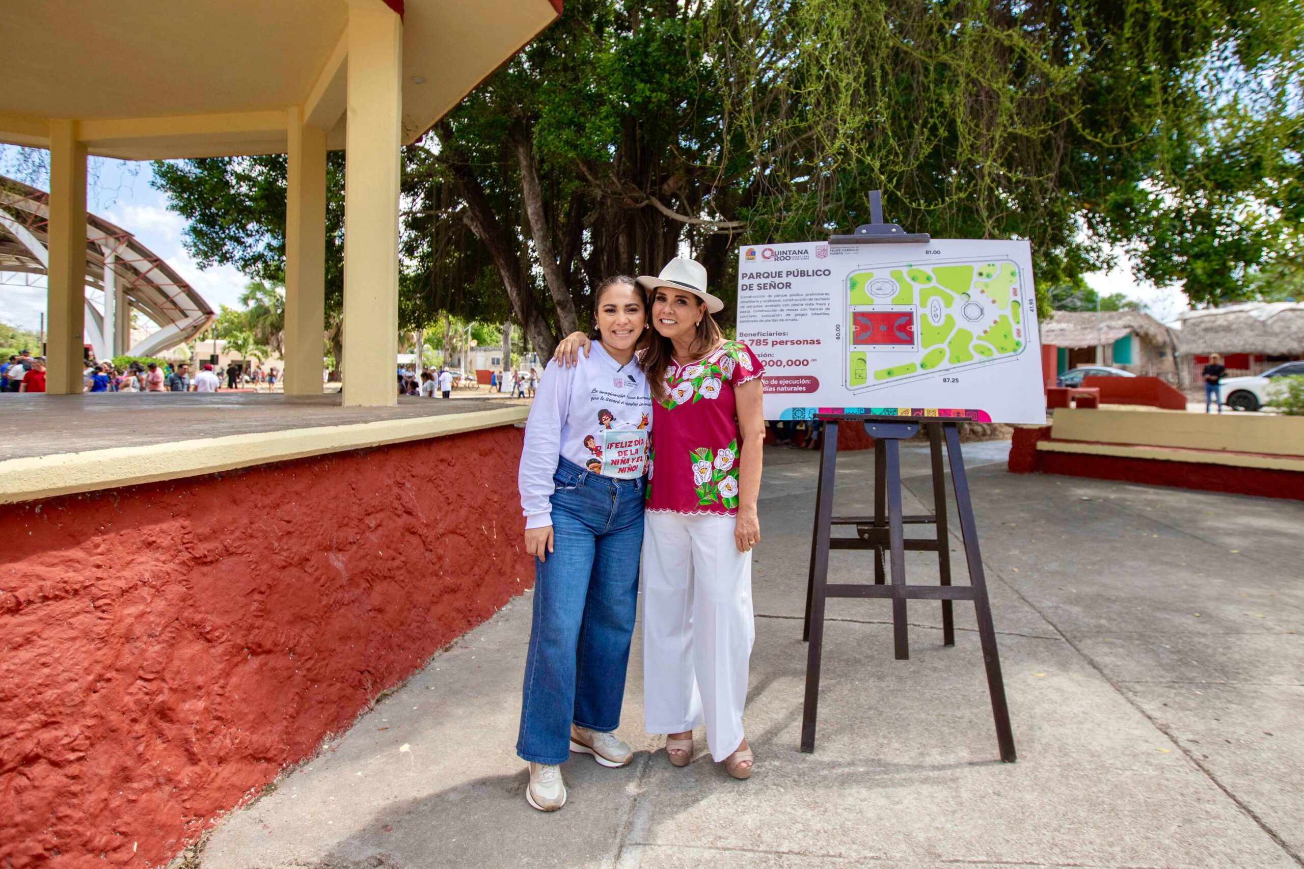 Anuncian Mara Lezama y Mary Hernández reconstrucción total del parque de la Alcaldía de Señor