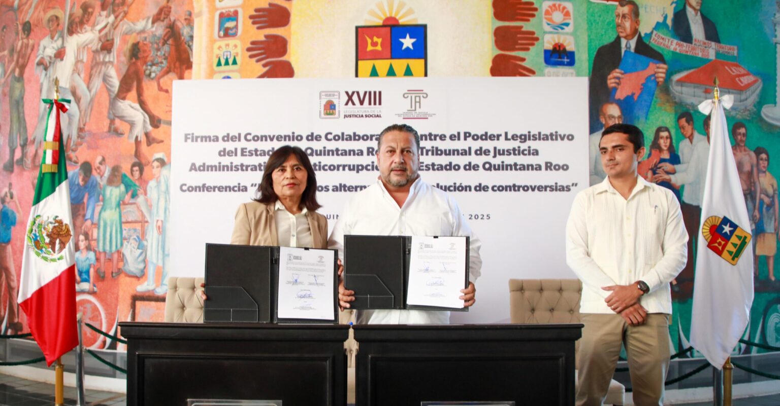 Firma Congreso del Pueblo convenio con el Tribunal de Justicia Administrativa y Anticorrupción