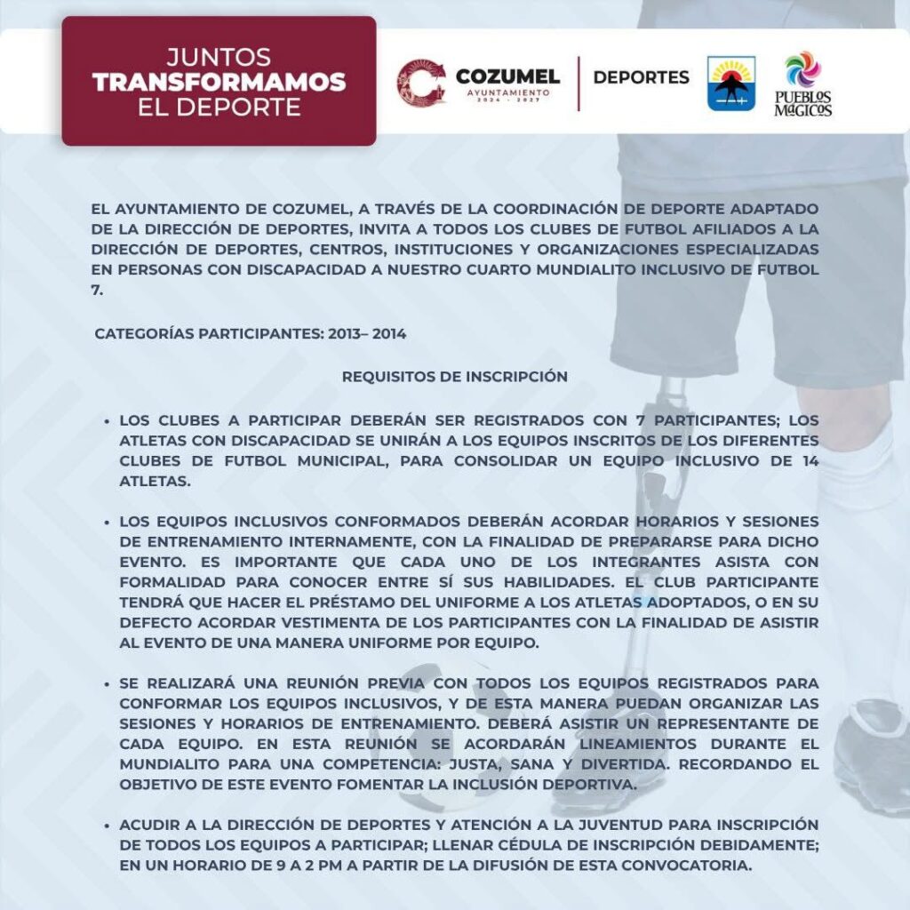 Promueve Gobierno de Cozumel la inclusión a través del Mundialito inclusivo de futbol 2025