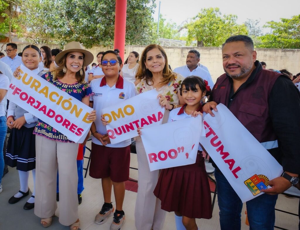 Después de casi 40 años sin protección, la escuela primaria “Forjadores de Quintana Roo” recibió de Mara Lezama domo nuevo