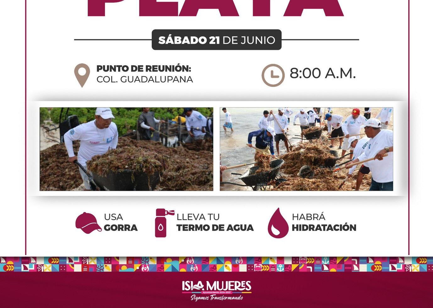 Gobierno Municipal invita a la comunidad isleña a sumarse a la limpieza en Playa del Mar Caribe