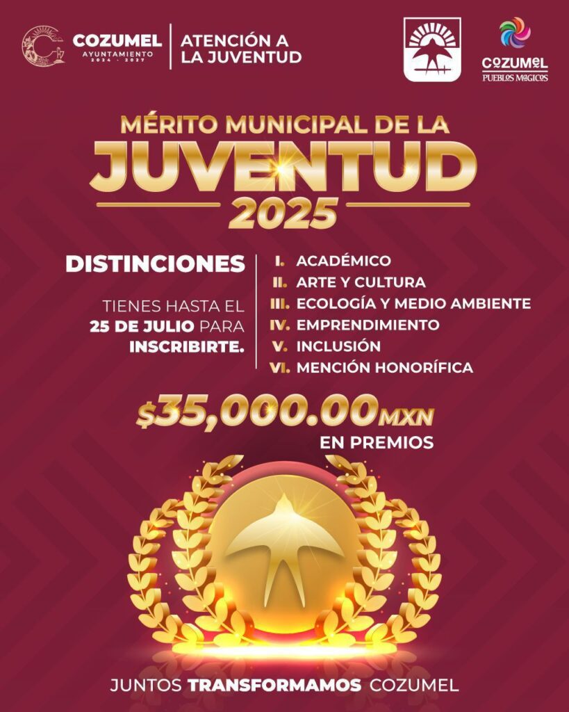 Gobierno municipal lanza convocatoria del Premio Municipal de la Juventud Cozumel 2025