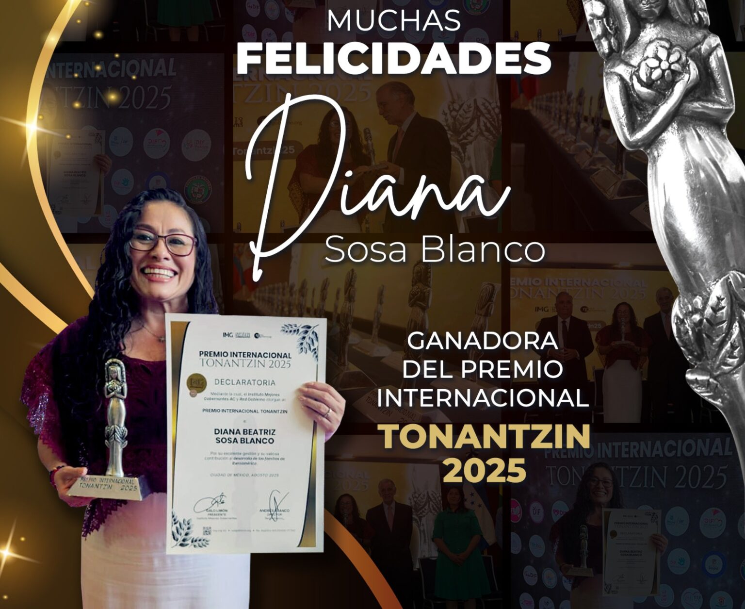 Diana Sosa Blanco recibe el Premio Internacional Tonantzin 2025 por su compromiso con las familias de Cozumel