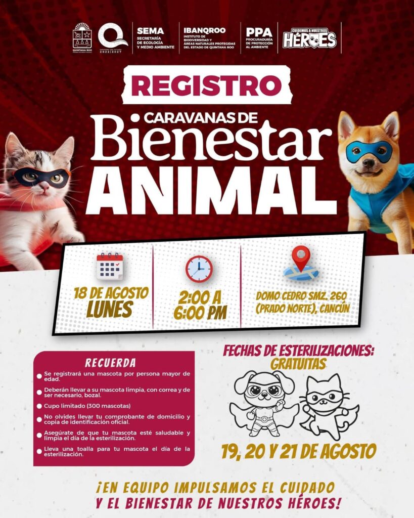 Caravanas del Bienestar Animal Móviles estarán los días 19, 20 y 21, en Prado Norte, Cancún: Mara Lezama