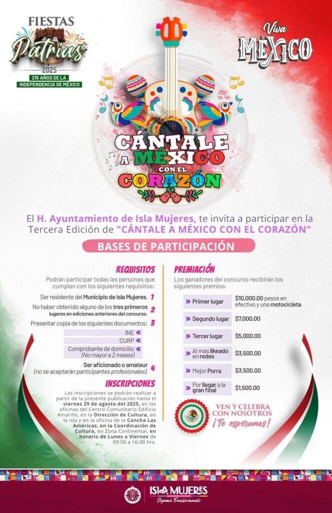 Gobierno de Isla Mujeres lanza convocatoria para la tercera edición del concurso Cántale a México con el Corazón