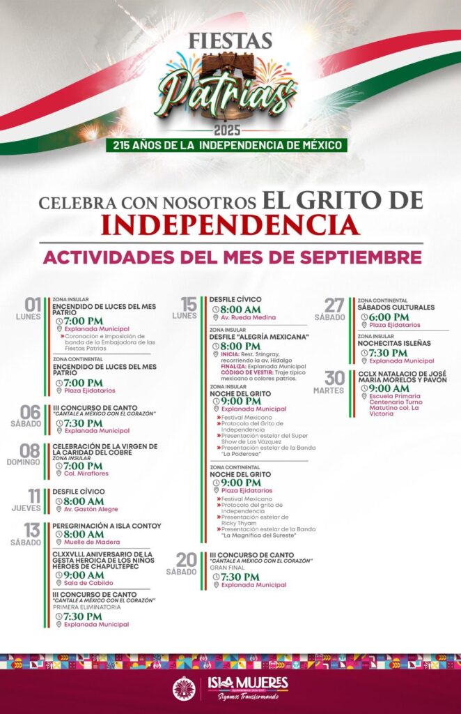 Isla Mujeres vivirá un septiembre de unidad, tradición y orgullo mexicano con amplio programa de Fiestas Patrias