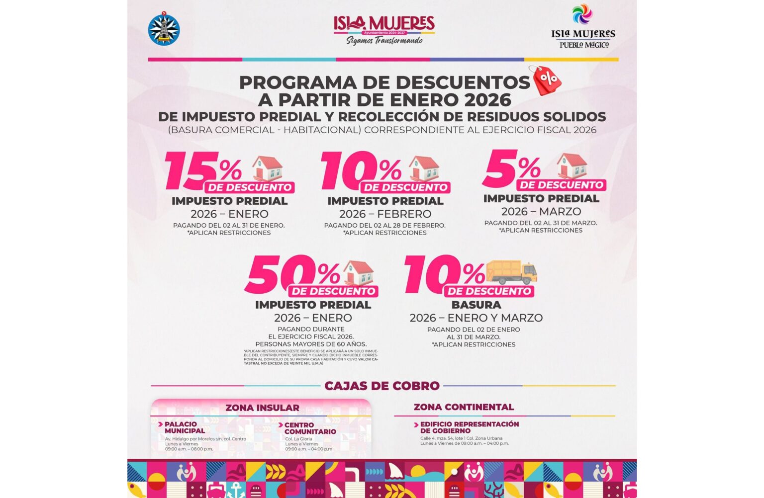 Gobierno Municipal invita a la comunidad isleña a participar Programa de Descuentos en el pago del Predial 2026