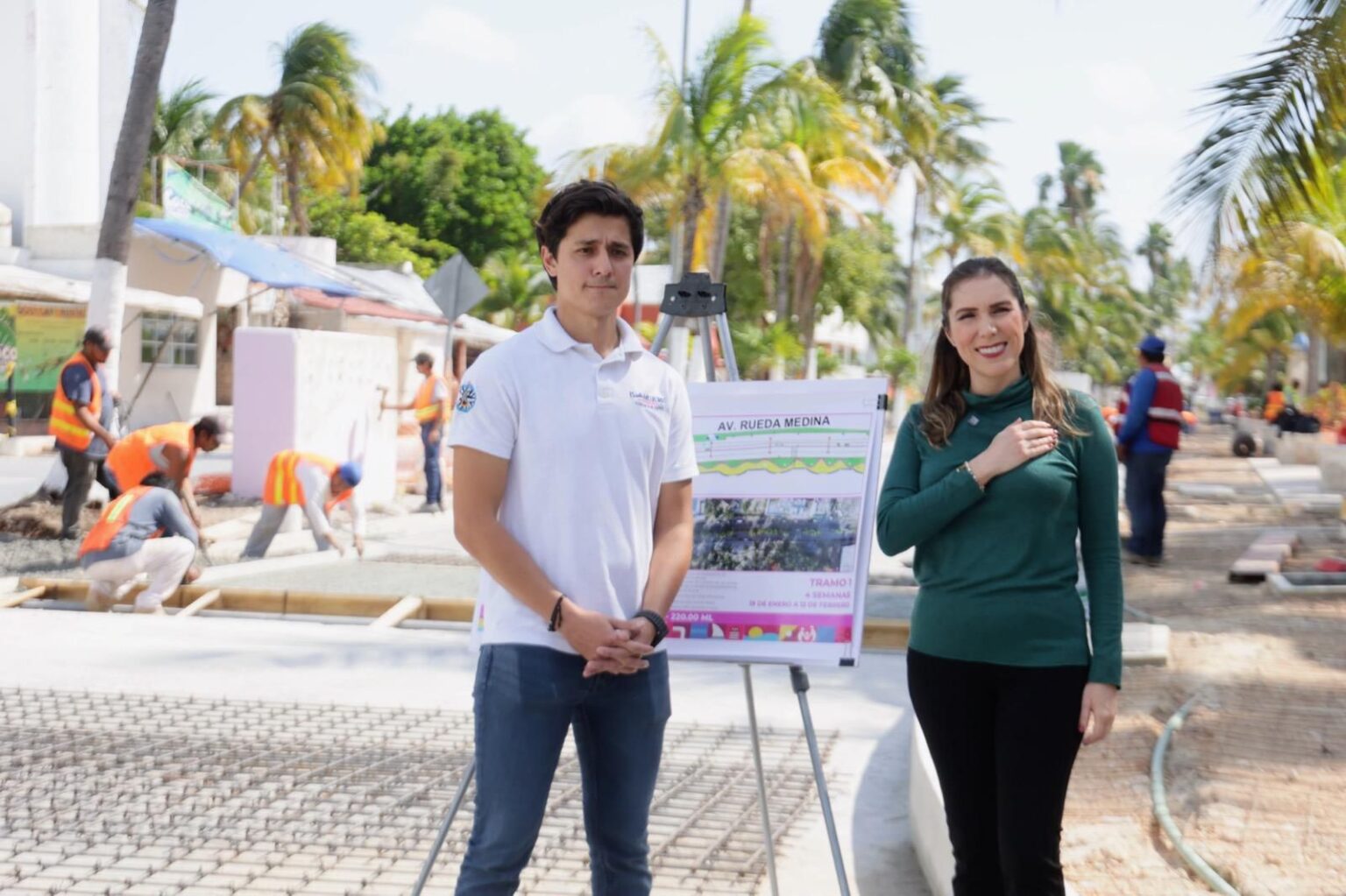 Atenea Gómez Ricalde supervisa avances de la obra integral en el malecón y avenida de la Rueda Medina en Isla Mujeres